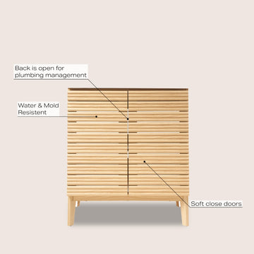 Calandre Thin Linear Slat Modern Farmhouse 2-Shelf Bath Vanity Cabinet Only (Sink Basin not Included)